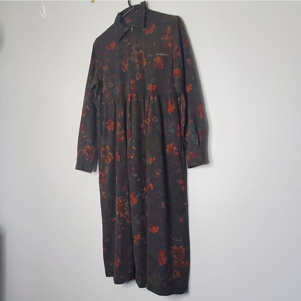 Jones New York Sport L Vintage Maxi Dress 90's Floral Print Long Sleeve